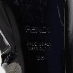 Fendi Black Patent Leather and Mesh Open Toe Booties Size 36
