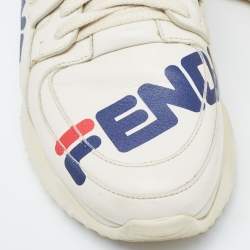 Pre Owned Fendi Cream Leather and Rubber Fendi-Fila Mania Logo Low Top Sneakers Size 36
