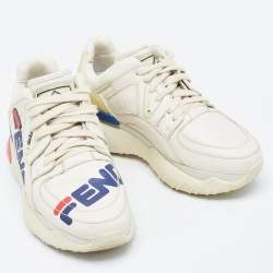 Pre Owned Fendi Cream Leather and Rubber Fendi-Fila Mania Logo Low Top Sneakers Size 36