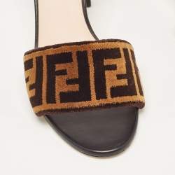 Pre Owned Fendi Brown Velvet Slide Sandals Size 41