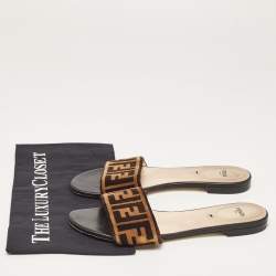Fendi Black/Brown Zucca Velvet Slide Flats Size 39
