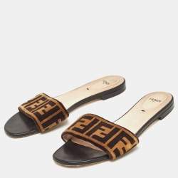Fendi Black/Brown Zucca Velvet Slide Flats Size 39