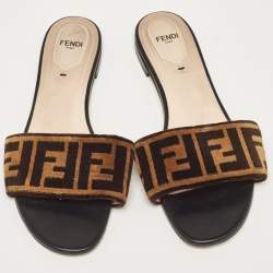 Fendi Black/Brown Zucca Velvet Slide Flats Size 39