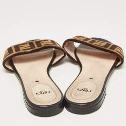 Fendi Black/Brown Zucca Velvet Slide Flats Size 39