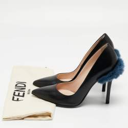Pre Owned Fendi Black Leather and Mink Fur Trim Pointed Toe Pumps Size 36