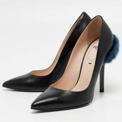 Pre Owned Fendi Black Leather and Mink Fur Trim Pointed Toe Pumps Size 36