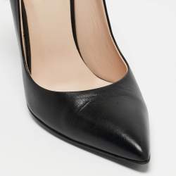 Pre Owned Fendi Black Leather and Mink Fur Trim Pointed Toe Pumps Size 36