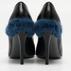Pre Owned Fendi Black Leather and Mink Fur Trim Pointed Toe Pumps Size 36