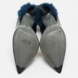 Pre Owned Fendi Black Leather and Mink Fur Trim Pointed Toe Pumps Size 36