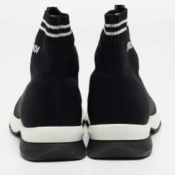 Pre Owned Fendi Black/Brown Knit Fabric and Canvas Sock High Top  Sneakers Size 40
