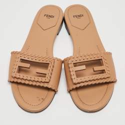 Fendi Light Brown Leather Flat Slides Size 40