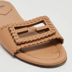 Fendi Light Brown Leather Flat Slides Size 40
