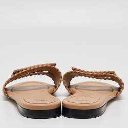 Fendi Light Brown Leather Flat Slides Size 40