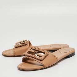Fendi Light Brown Leather Flat Slides Size 40