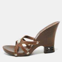 Fendi Brown Leather Wadge Sandals Size 39