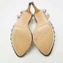 Fendi Silver Leather Strappy T-Bar Platform Sandals Size 37