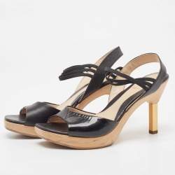 Fendi Black Patent Leather Open Toe Slingback Sandals Size 36