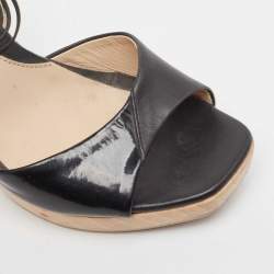 Fendi Black Patent Leather Open Toe Slingback Sandals Size 36