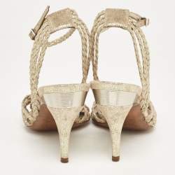 Pre Owned Fendi Metallic Braided Textured Suede Ankle Strap Sandals Size 38.5