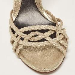 Pre Owned Fendi Metallic Braided Textured Suede Ankle Strap Sandals Size 38.5