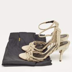 Pre Owned Fendi Metallic Braided Textured Suede Ankle Strap Sandals Size 38.5