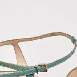 Pre Owned Fendi Grey Patent Leather Printed Wedge Ankle Strap Sandals Size 39