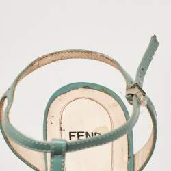 Pre Owned Fendi Grey Patent Leather Printed Wedge Ankle Strap Sandals Size 39