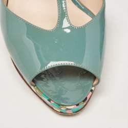 Pre Owned Fendi Grey Patent Leather Printed Wedge Ankle Strap Sandals Size 39