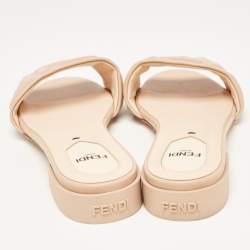 Fendi Pink Leather FF Embossed Slides Size 37