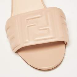 Fendi Pink Leather FF Embossed Slides Size 37