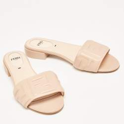 Fendi Pink Leather FF Embossed Slides Size 37