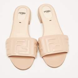 Fendi Pink Leather FF Embossed Slides Size 37