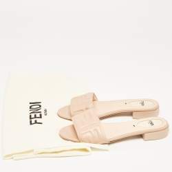 Fendi Pink Leather FF Embossed Slides Size 37