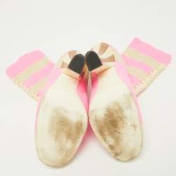 Pre Owned Fendi Pink/Beige Knit Fabric Rockoko Runway Openwork Ankle Boots Size 37