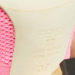 Pre Owned Fendi Pink/Beige Knit Fabric Rockoko Runway Openwork Ankle Boots Size 37