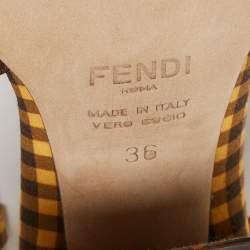 Pre Owned Fendi Yellow/Brown Checkered Fabric Promenade Slingback Loafer Pumps Size 36