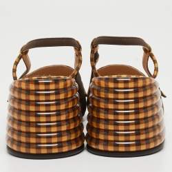 Pre Owned Fendi Yellow/Brown Checkered Fabric Promenade Slingback Loafer Pumps Size 36