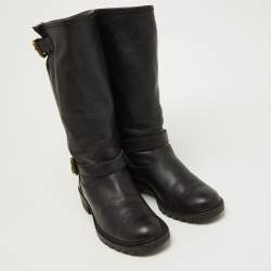 مملوكة مسبقًا Fendi Black Leather Knee Length Boots Size 36