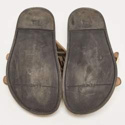 Pre Owned Fendi Brown Zucca Canvas and Leather FF Buckle Slides Size 36