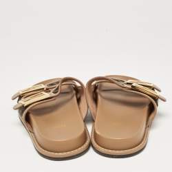 Fendi Brown Zucca Canvas and Leather Strap Flat Slides Size 39