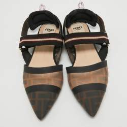 Fendi Multicolor Mesh and Leather Slingback Colibri Flats Size 37