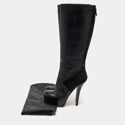 Pre Owned Fendi Black Calf and Leather Knee Length Boots Size 40