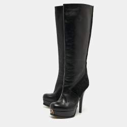 Pre Owned Fendi Black Calf and Leather Knee Length Boots Size 40