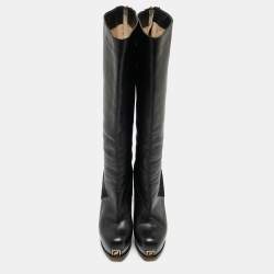 Pre Owned Fendi Black Calf and Leather Knee Length Boots Size 40