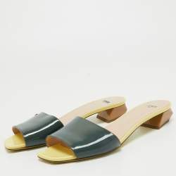 Pre Owned Fendi Green Patent Leather Slide Sandals Size 38.5