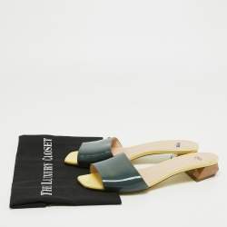Pre Owned Fendi Green Patent Leather Slide Sandals Size 38.5