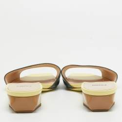 Pre Owned Fendi Green Patent Leather Slide Sandals Size 38.5