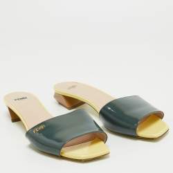 Pre Owned Fendi Green Patent Leather Slide Sandals Size 38.5