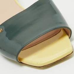 Pre Owned Fendi Green Patent Leather Slide Sandals Size 38.5