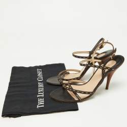 Fendi Dark Brown/Cream Stitch Leather Strappy Sandals Size 37.5